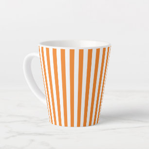 Classic Orange and White Vertical Stripes Pattern Latte Mug