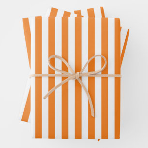 Classic Orange and White Vertical Stripes Pattern Wrapping Paper Sheets
