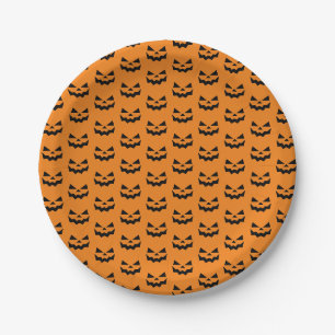 Classic Orange & Black Jack-o-lantern pumpkin face Paper Plates