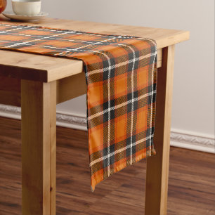 Classic Orange Black Tartan Plaid Autumn Decor Short Table Runner