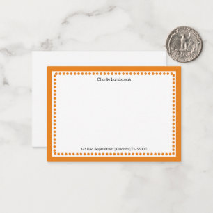 Classic Orange Border & Dots Monogrammed Note Card