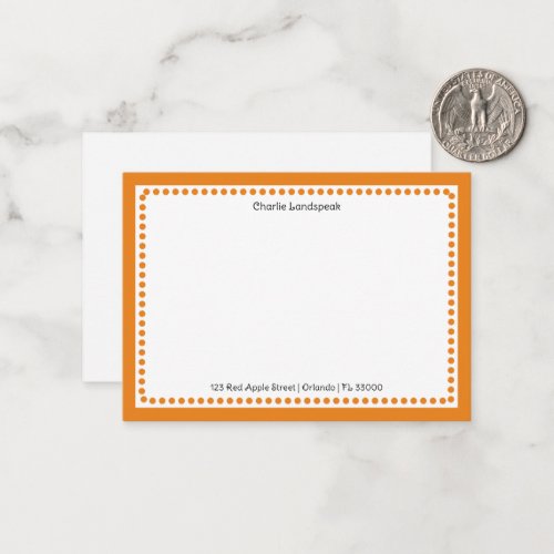 Classic Orange Border  Dots Monogrammed  Note Card