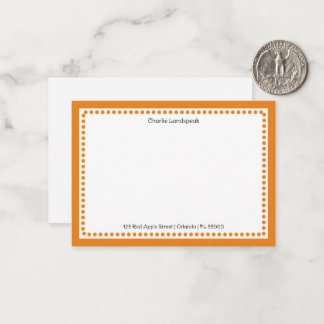 Classic Orange Dotted Frame Custom Name, Address Note Card