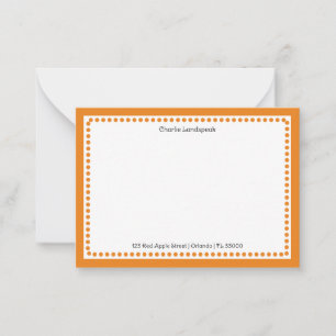 Classic Orange Dotted Frame Custom Name, Address Note Card