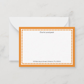 Classic Orange Dotted Frame Custom Name, Address Note Card