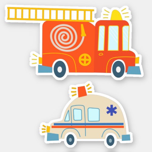 Classic orange fire truck siren ladder ambulance sticker