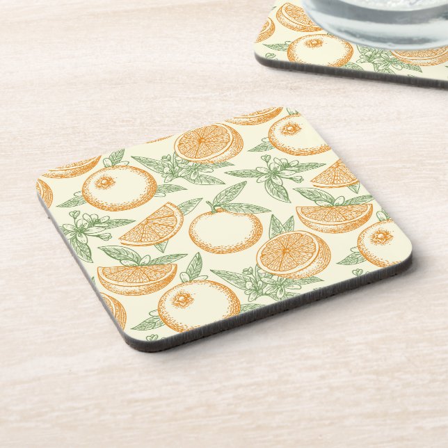 Classic Orange Fruit Pattern Beverage Coaster (Left Side)