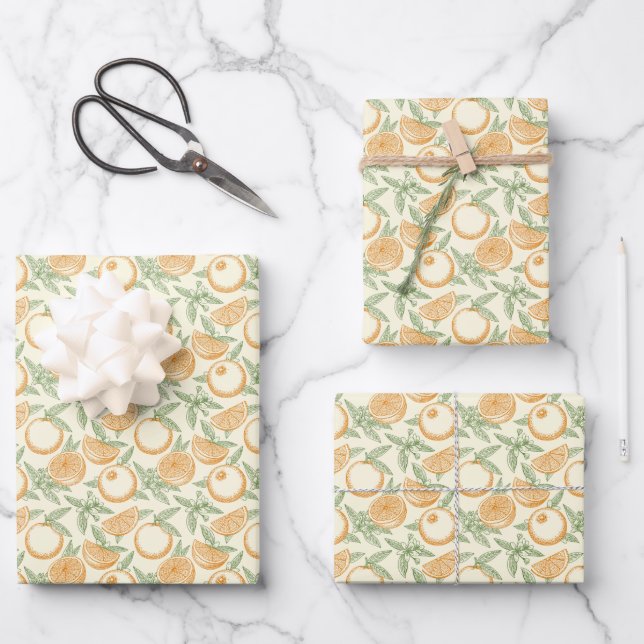 Classic Orange Fruit Pattern Wrapping Paper Sheets (Front)