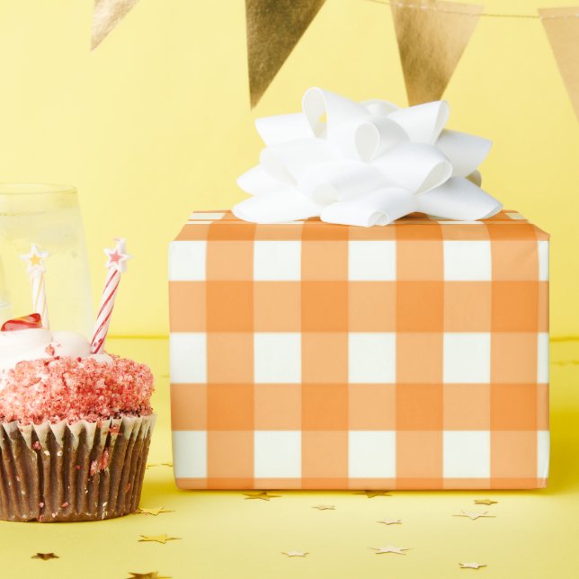 Classic Orange Gingham Checkered Pattern Wrapping Paper (Birthday Party)