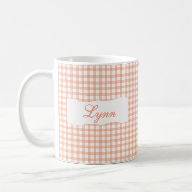 Classic Orange Gingham Personalized Name  Coffee Mug (Left)
