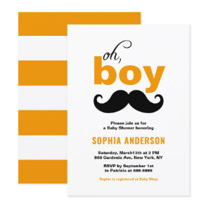 Classic Orange It's a Boy Mustache Baby Shower Invitation