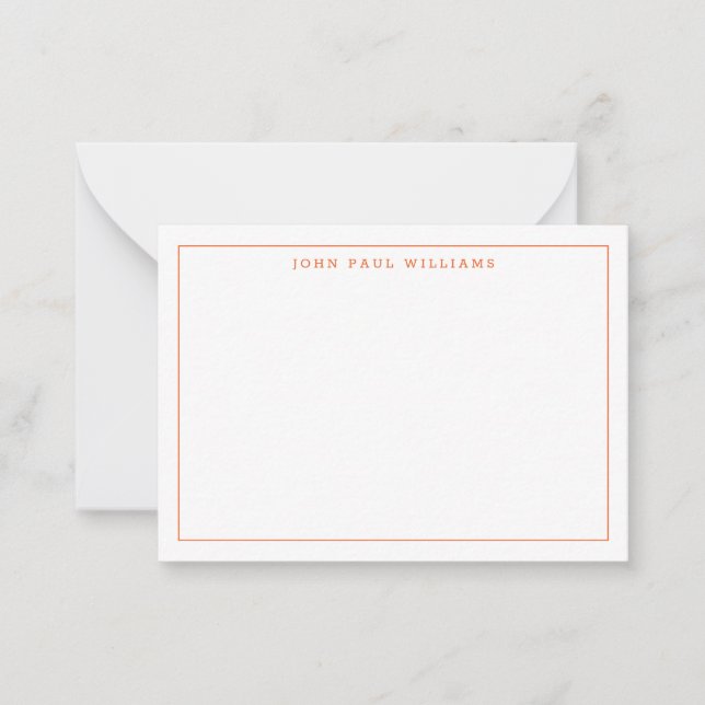 Classic Orange Professional Simple Thin Border Note Card (Front)
