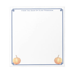Classic Orange Pumpkin Navy Blue Custom Name Fall  Notepad