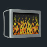 Classic Orange Racing Flames on Fire Belt Buckle<br><div class="desc">Hot rod racy orange on black pin stripe flames graphic design decor that can always make for a great custom gift for yourself or for someone special on your list,  these are sure to make an impression on any festive occasions.</div>