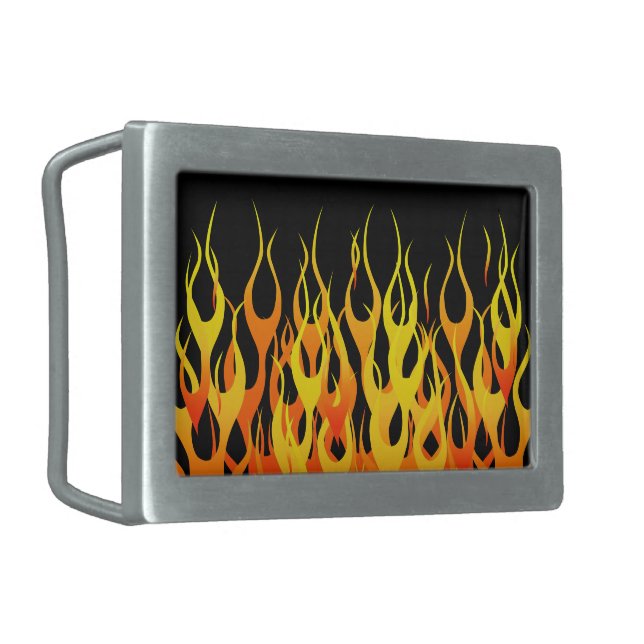 Classic Orange Racing Flames on Fire Belt Buckle (Front Left)