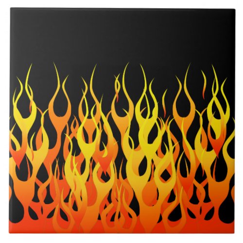 Classic Orange Racing Flames on Fire Ceramic Tile
