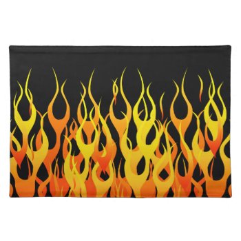Classic Orange Racing Flames On Fire Cloth Placemat by MustacheShoppe at Zazzle