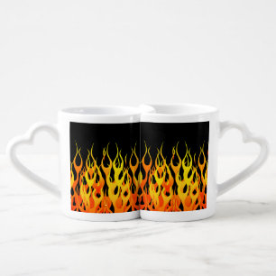Classic Orange Racing Flames on Fire Coffee Mug Set