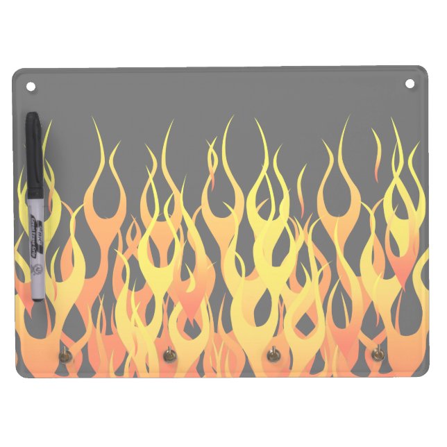Classic Orange Racing Flames on Fire Dry Erase Board With Keychain Holder (Front)