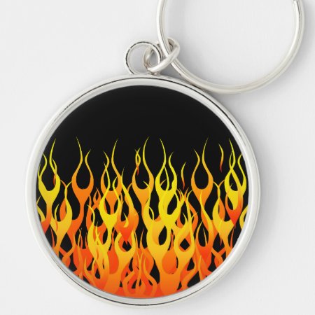 Classic Orange Racing Flames On Fire Keychain