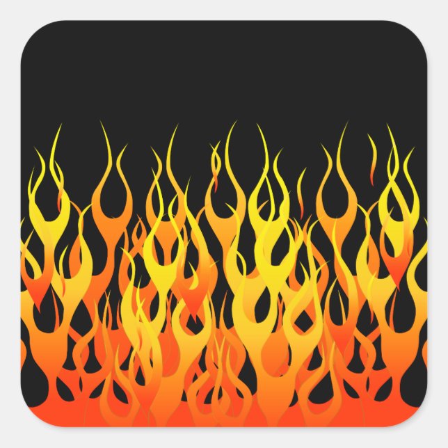 Classic Orange Racing Flames on Fire Square Sticker (Front)