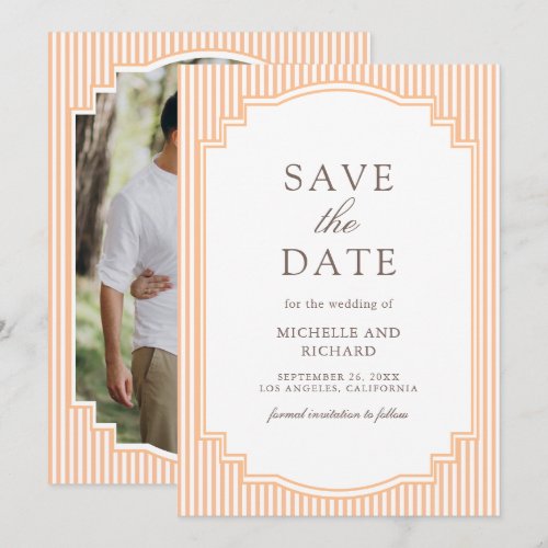 Classic Orange Striped Photo Wedding Save The Date