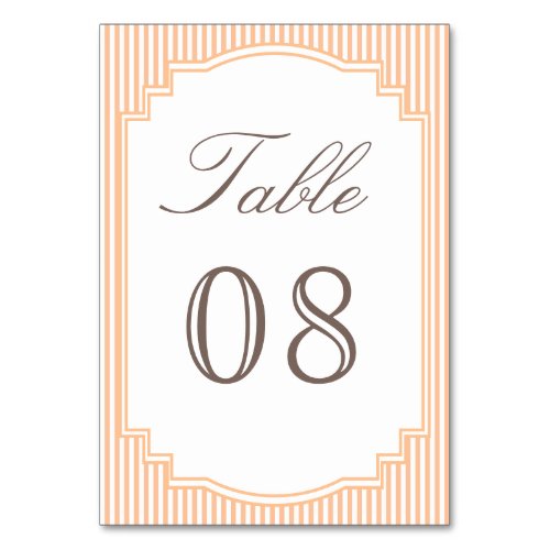 Classic Orange Striped Wedding Table Number