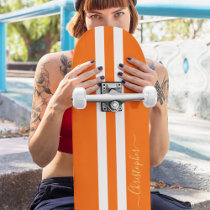 Classic Orange White Gold Monogram Racing Stripes Skateboard