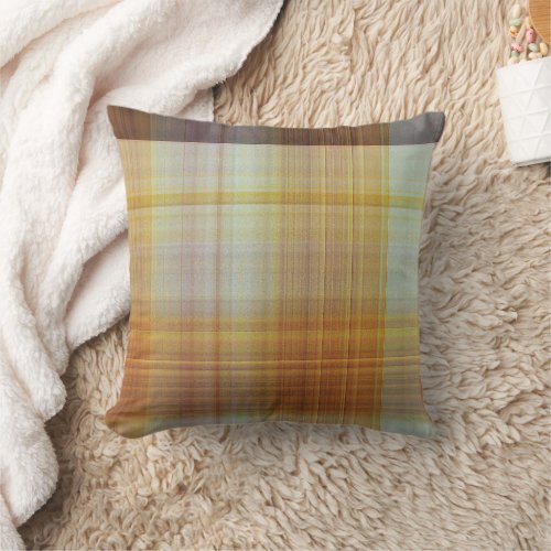 Classic Orange Yellow Grey Plaid Pillow