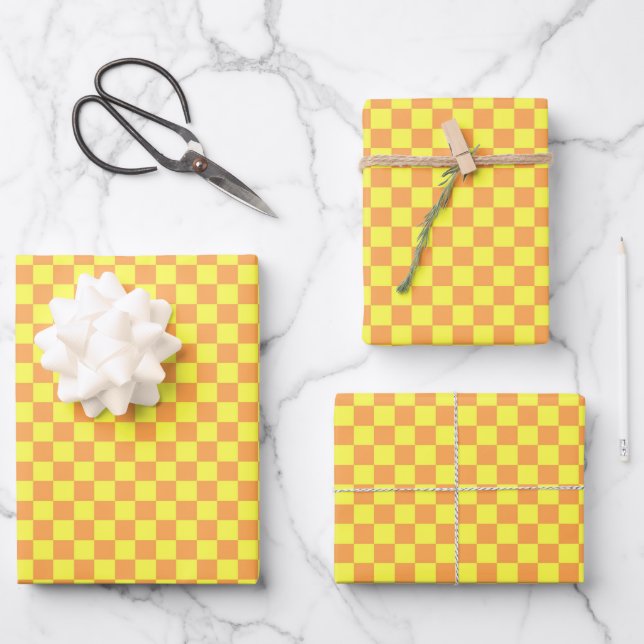 Classic Orange, Yellow Plaid  Wrapping Paper Sheets (Front)