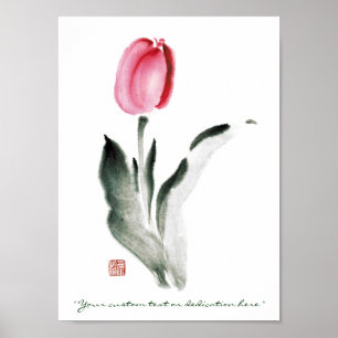 Classic oriental chinese sumi-e ink flower tulip poster