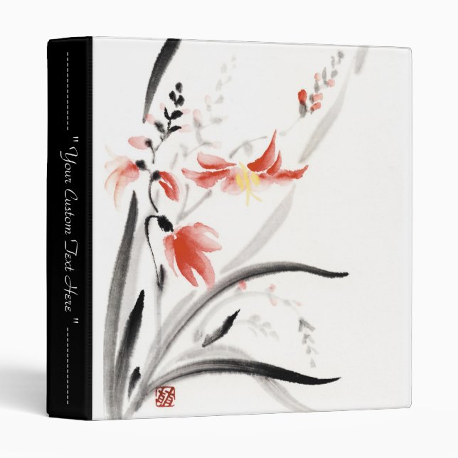 Classic oriental chinese sumi-e ink flowers paint 3 ring binder (Front/Spine)