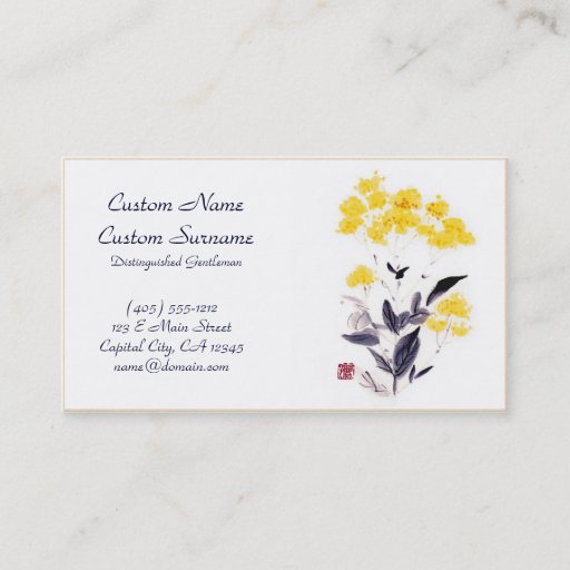 Customizable Classic oriental chinese sumi-e ink flowers paint business card
