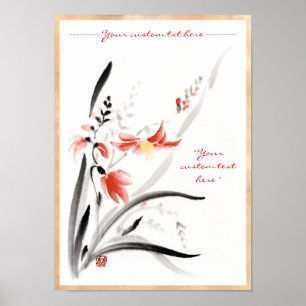 Classic oriental chinese sumi-e ink flowers paint poster
