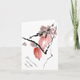 Classic oriental chinese sumi-e ink fruits paint card