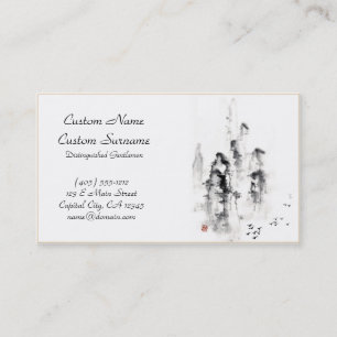 Classic oriental chinese sumi-e ink mountain scene business card