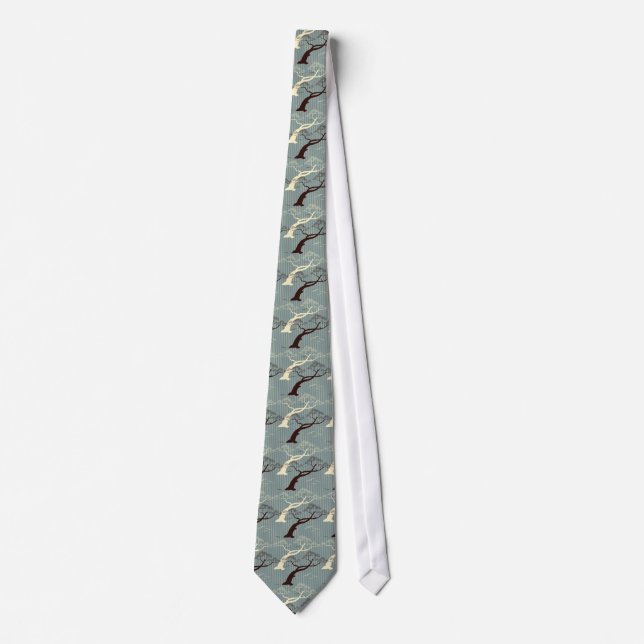 Classic oriental japanese bonsai tree bird stripes neck tie (Front)