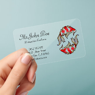Classic oriental japanese koi carp fish tattoo clear business cards