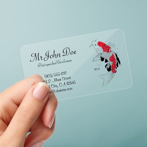 Classic oriental japanese red koi fish tattoo clear business cards