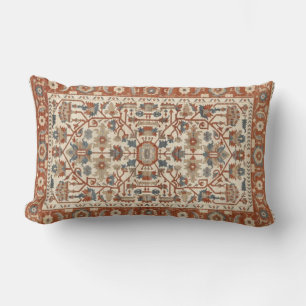 Classic Oriental Warm Terracotta Floral Geometic Lumbar Pillow