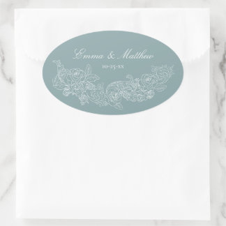 Classic Ornament Dusty Blue Regency Wedding Oval Sticker