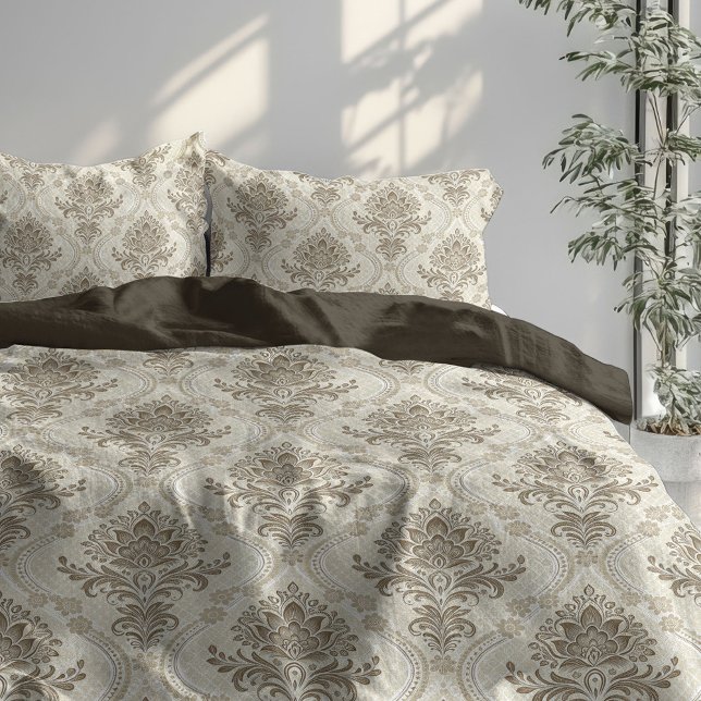Classic Ornate Damask Victorian neutral ivory gold Duvet Cover (Classic Ornate Damask Victorian neutral ivory gold Duvet Cover)