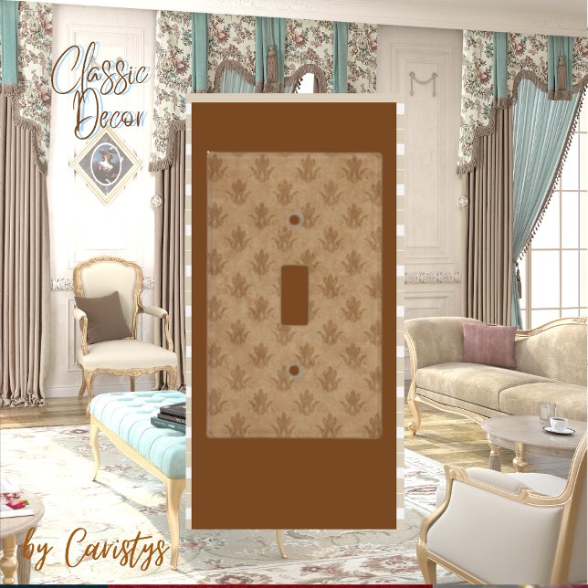 Classic Ornate Emblem Brown Taupe Linen  Light Switch Cover (Creator Uploaded)