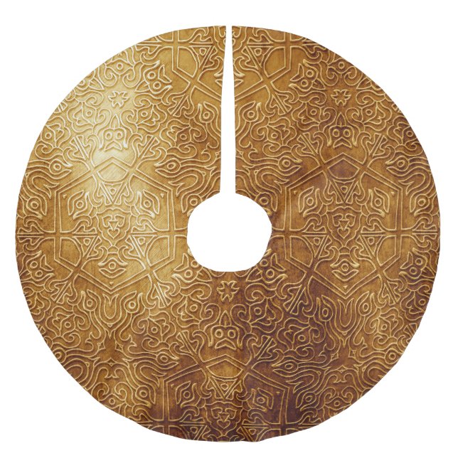 Classic Ornate Gold Metal Plate Brushed Polyester Tree Skirt (Front)