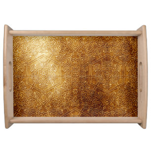 Classic Ornate Gold Metal Plate Serving Tray