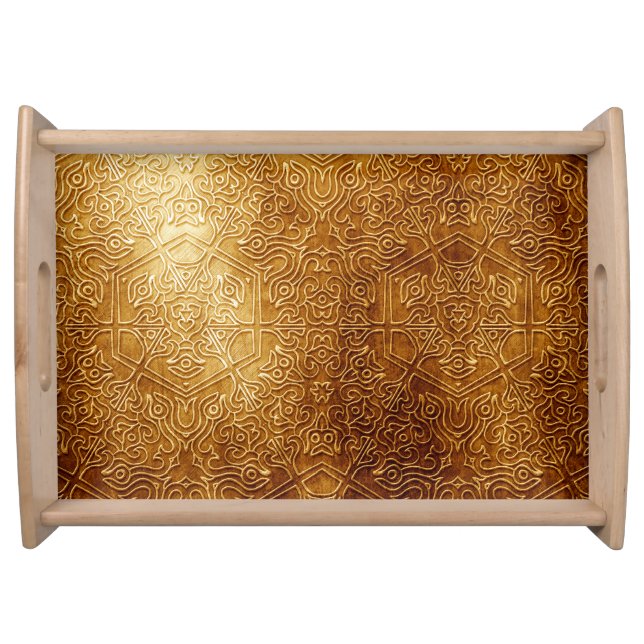 Classic Ornate Gold Metal Plate Serving Tray (Front)