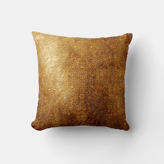 Classic Ornate Gold Metal Plate Throw Pillow (Front)