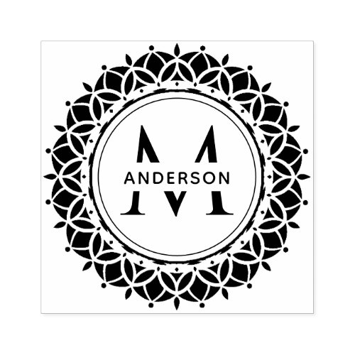 CLASSIC ORNATE MANDALA CUSTOM MONOGRAM FAMILY NAME RUBBER STAMP