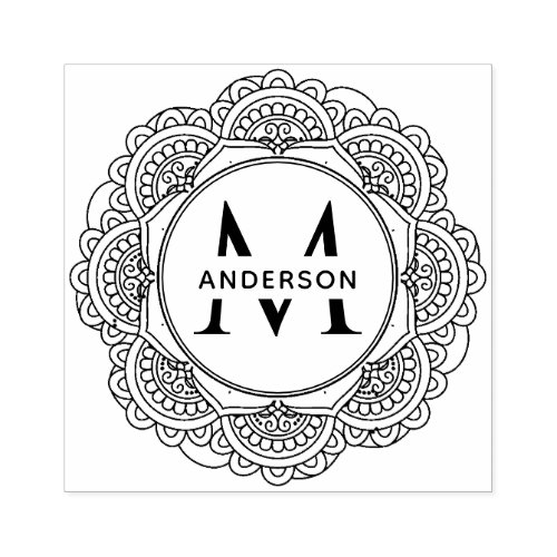 CLASSIC ORNATE MANDALA CUSTOM MONOGRAM FAMILY NAME RUBBER STAMP