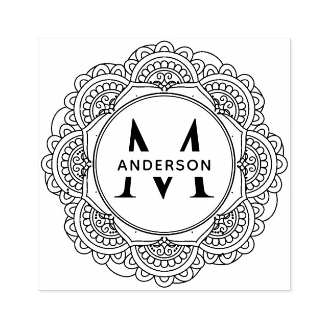 CLASSIC ORNATE MANDALA CUSTOM MONOGRAM FAMILY NAME RUBBER STAMP (Imprint)